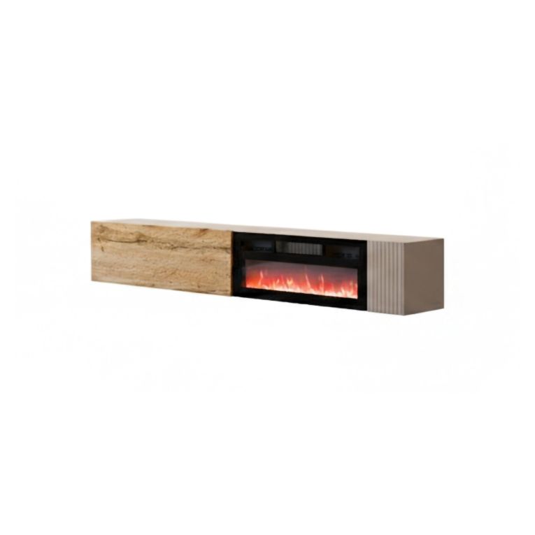 Mobile Porta tv Beige Cashmere Marrone Rovere Modulabile un Ripiano 200x30x31h cm, 2 Ante - Sindia