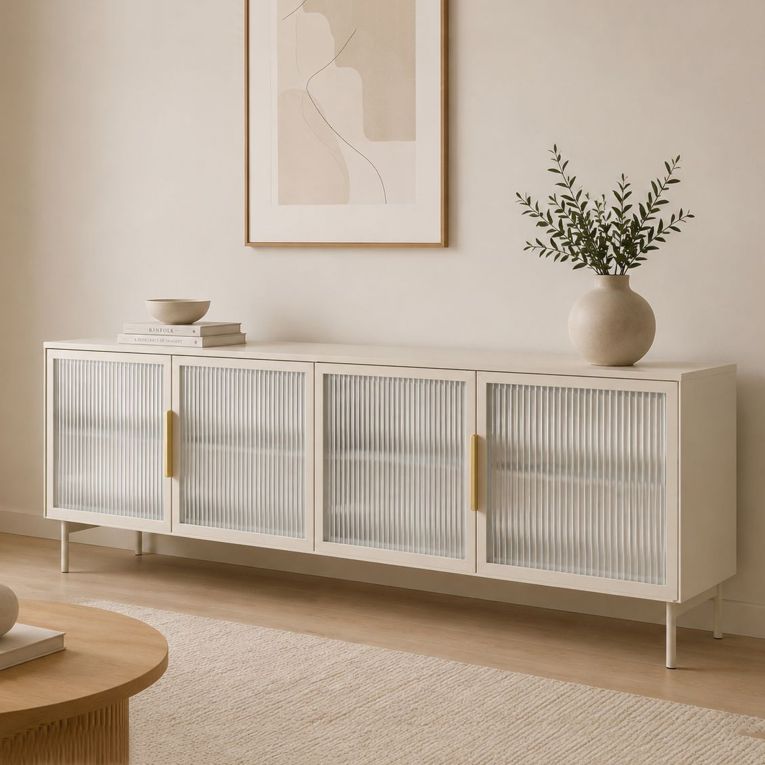 Mobile Porta tv Beige Cashmere oro 3 Ripiani 4 Ante 181x39x62h cm, con led - Kalerora