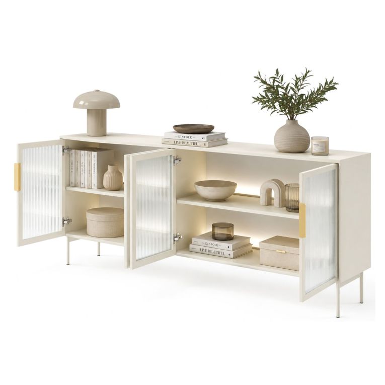 Mobile Porta tv Beige Cashmere oro 3 Ripiani 4 Ante 181x39x62h cm, con led - Kalerora