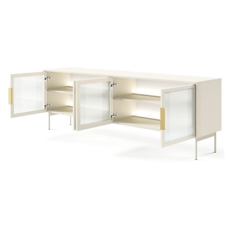 Mobile Porta tv Beige Cashmere oro 3 Ripiani 4 Ante 181x39x62h cm, con led - Kalerora