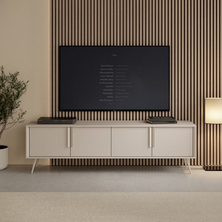Mobile Porta tv Beige Cashmere un Ripiano 4 Ante 187x40x83h cm, con Piedini - Kalorile