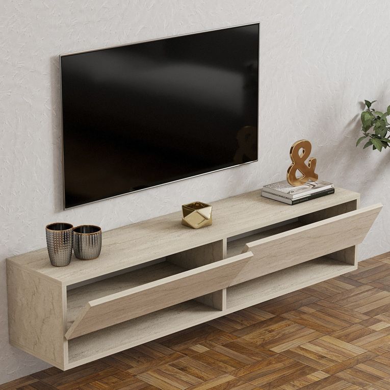 Mobile Porta tv Beige Marmo 2 Ripiani 2 Ante 141x30x31h cm, 4 Vani - Olmi