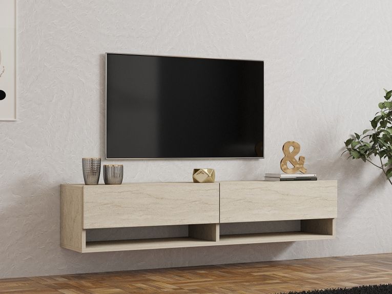 Mobile Porta tv Beige Marmo 2 Ripiani 2 Ante 141x30x31h cm, 4 Vani - Olmi