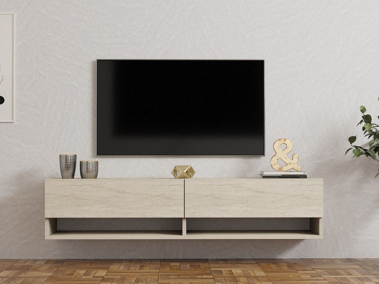 Mobile Porta tv Beige Marmo 2 Ripiani 2 Ante 141x30x31h cm, 4 Vani - Olmi