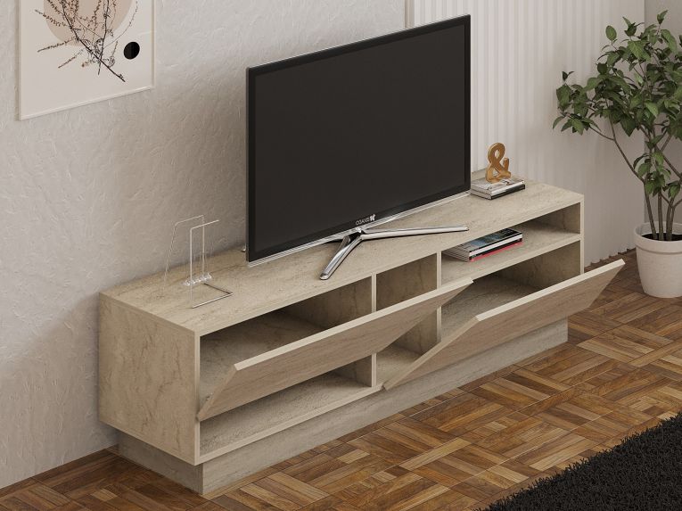 Mobile Porta tv Beige Marmo 2 Ripiani 2 Ante 160x40x45h cm, 5 Vani - Spilinga