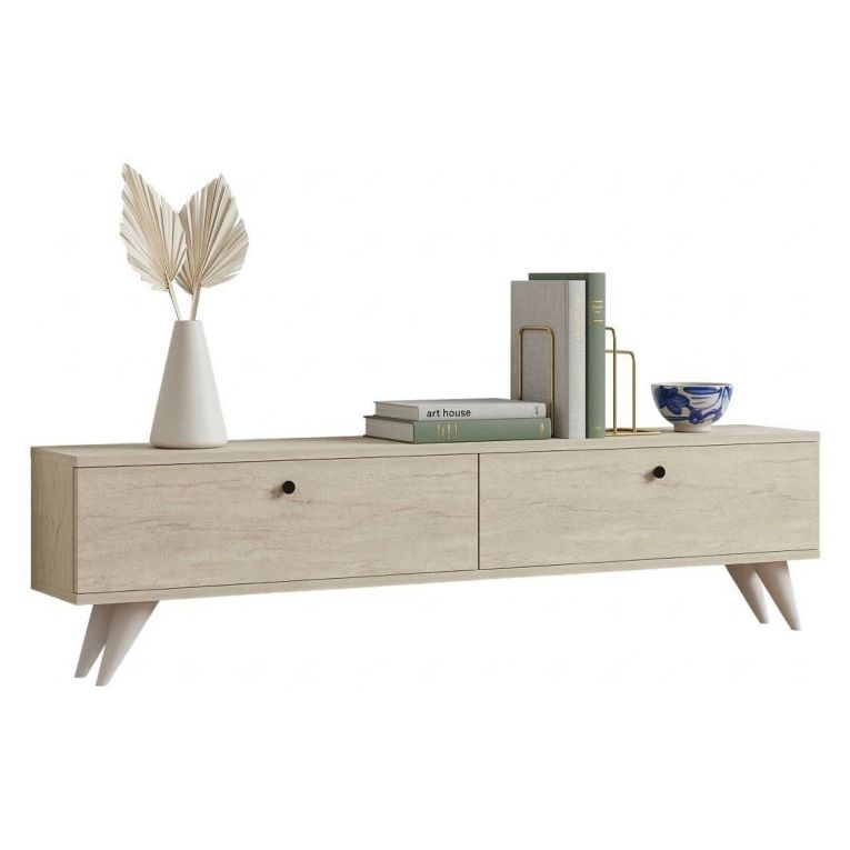 Mobile Porta tv Beige Marmo 2 Vani 2 Ante 160x25x40h cm, Apertura a Ribalta - Atestino