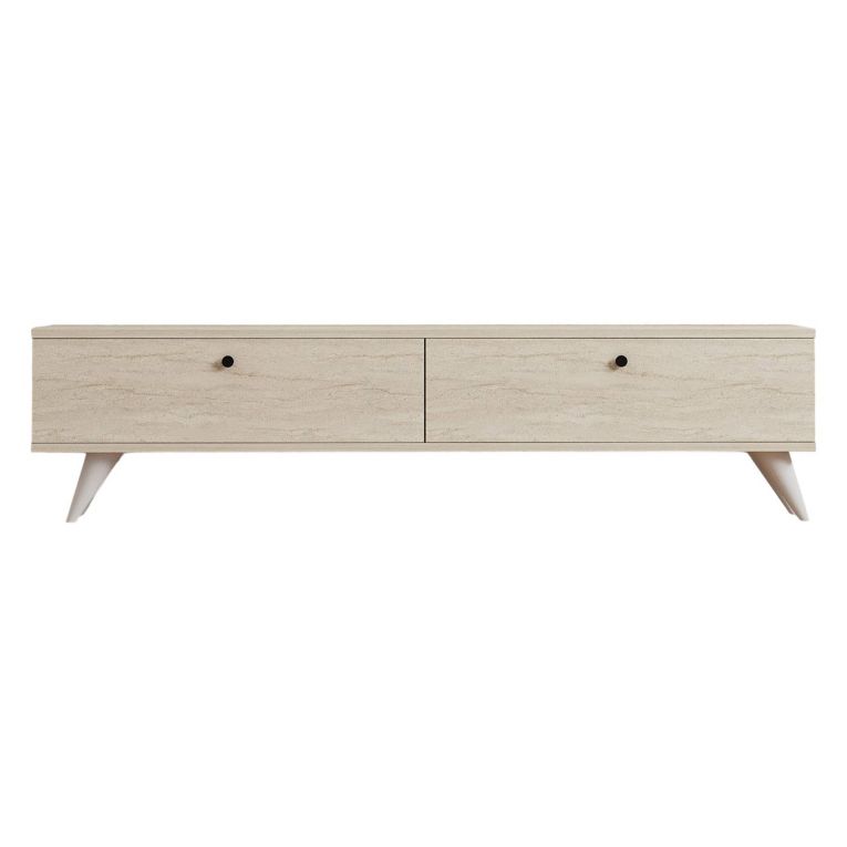 Mobile Porta tv Beige Marmo 2 Vani 2 Ante 160x25x40h cm, Apertura a Ribalta - Atestino