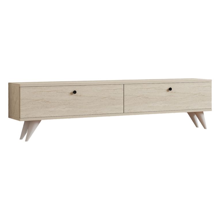 Mobile Porta tv Beige Marmo 2 Vani 2 Ante 160x25x40h cm, Apertura a Ribalta - Atestino