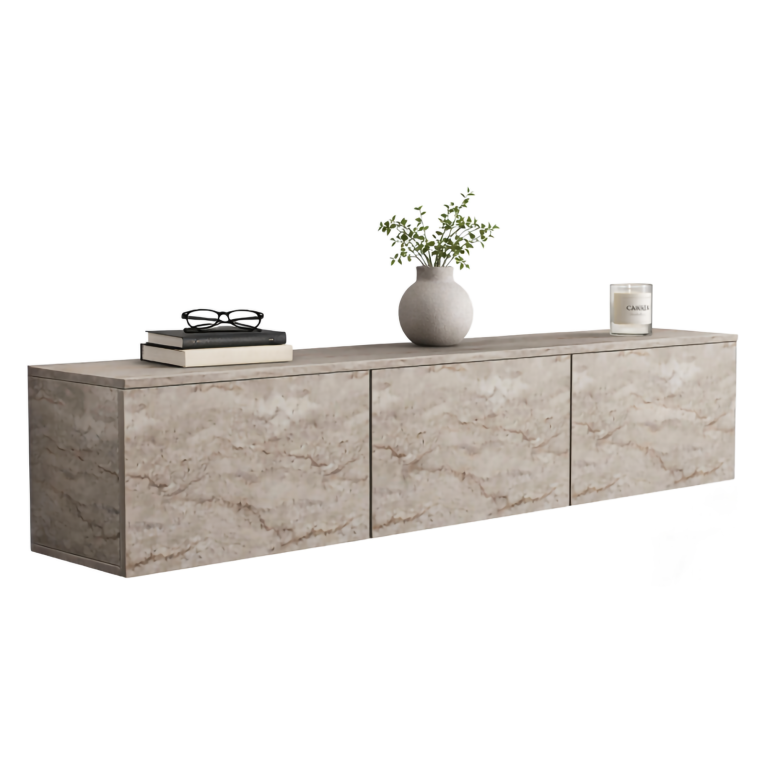 Mobile Porta tv Beige Marmo 3 Vani 3 Ante 160x32x35h cm, Apertura a Ribalta - Carosino