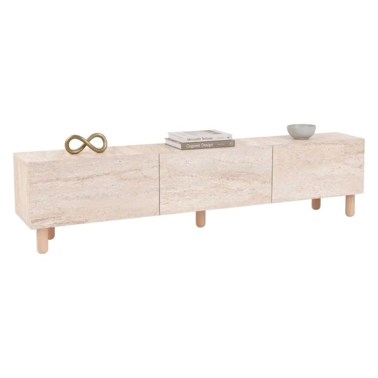 Mobile Porta tv Beige Marmo Antracite 3 Ante 3 Vani 180x31x42h cm, Apertura a Ribalta - Baluffi