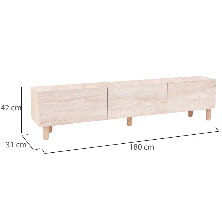 Mobile Porta tv Beige Marmo Antracite 3 Ante 3 Vani 180x31x42h cm, Apertura a Ribalta - Baluffi