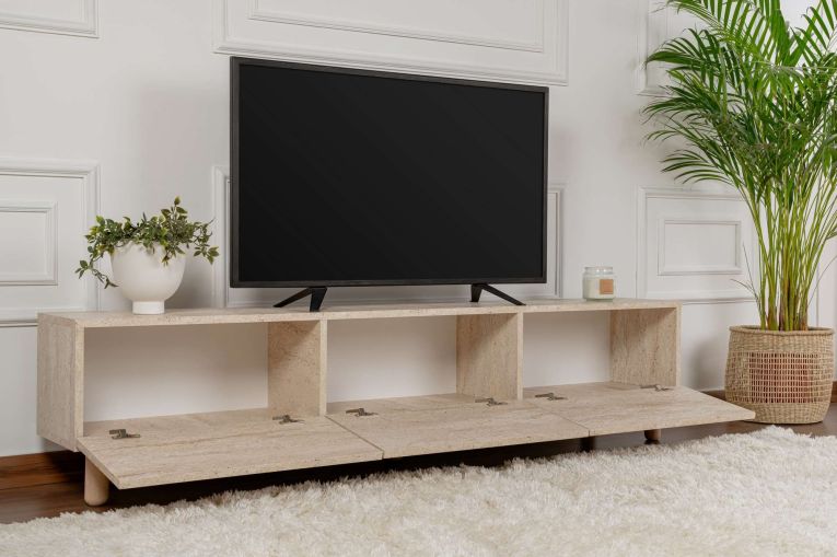Mobile Porta tv Beige Marmo Antracite 3 Ante 3 Vani 180x31x42h cm, Apertura a Ribalta - Baluffi