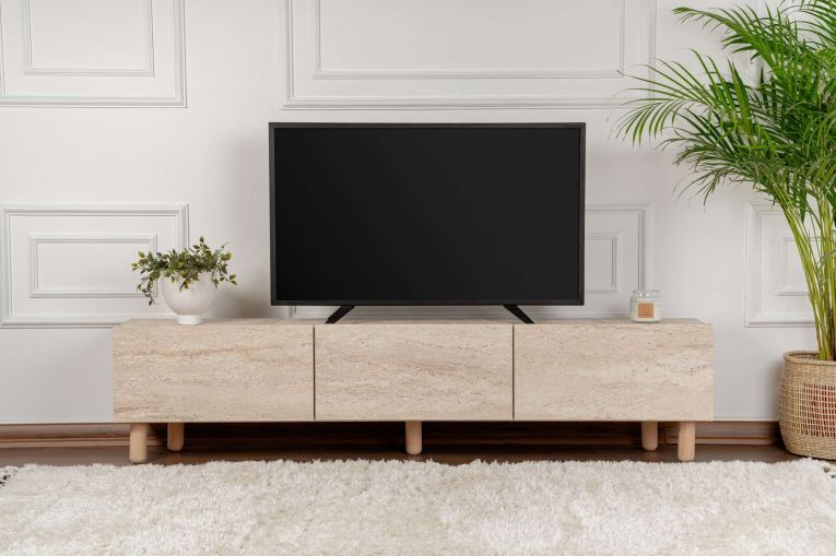 Mobile Porta tv Beige Marmo Antracite 3 Ante 3 Vani 180x31x42h cm, Apertura a Ribalta - Baluffi