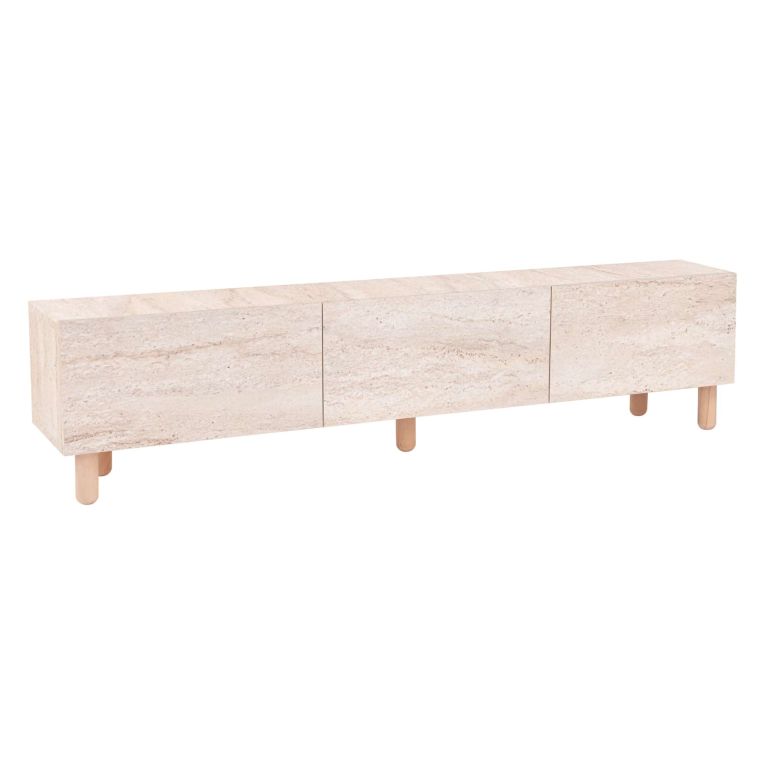 Mobile Porta tv Beige Marmo Antracite 3 Ante 3 Vani 180x31x42h cm, Apertura a Ribalta - Baluffi