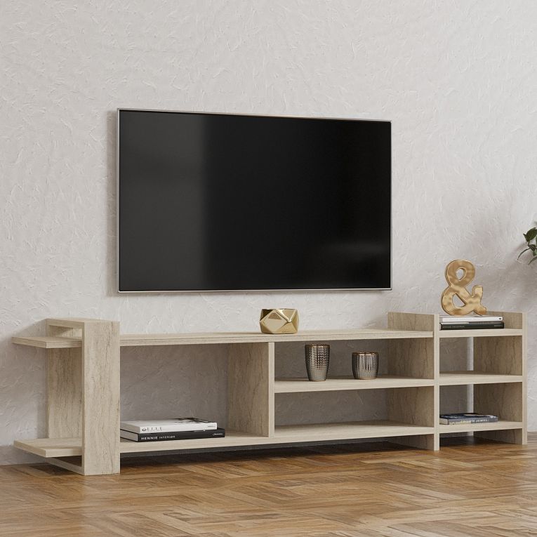 Mobile Porta tv Beige Marmo Beige Marmo 2 Ripiani 5 Vani 156x30x40h cm, Peso Supportato 40 kg - Zubiena