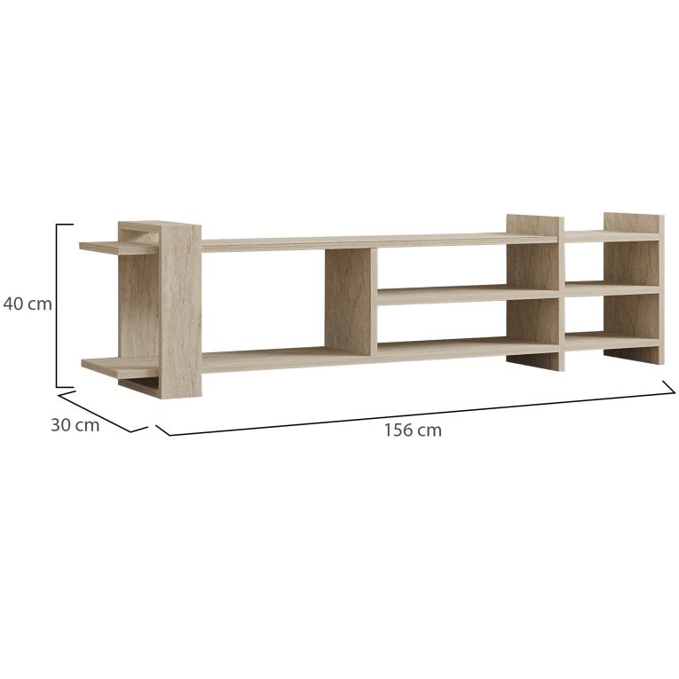 Mobile Porta tv Beige Marmo Beige Marmo 2 Ripiani 5 Vani 156x30x40h cm, Peso Supportato 40 kg - Zubiena