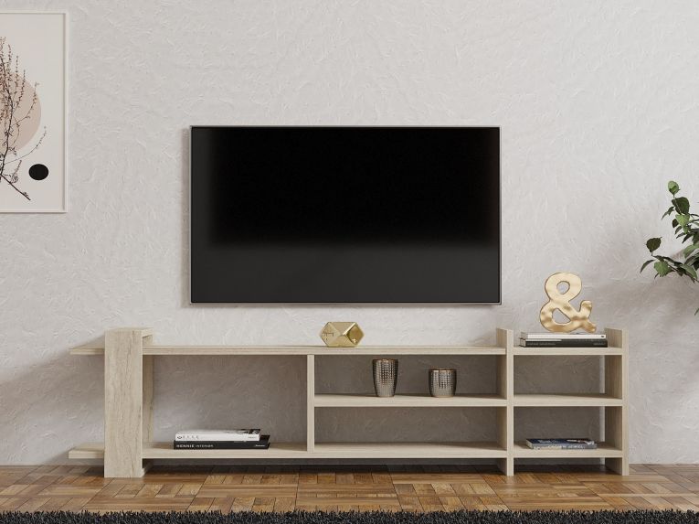 Mobile Porta tv Beige Marmo Beige Marmo 2 Ripiani 5 Vani 156x30x40h cm, Peso Supportato 40 kg - Zubiena