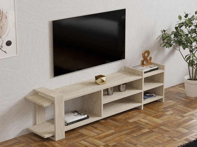 Mobile Porta tv Beige Marmo Beige Marmo 2 Ripiani 5 Vani 156x30x40h cm, Peso Supportato 40 kg - Zubiena