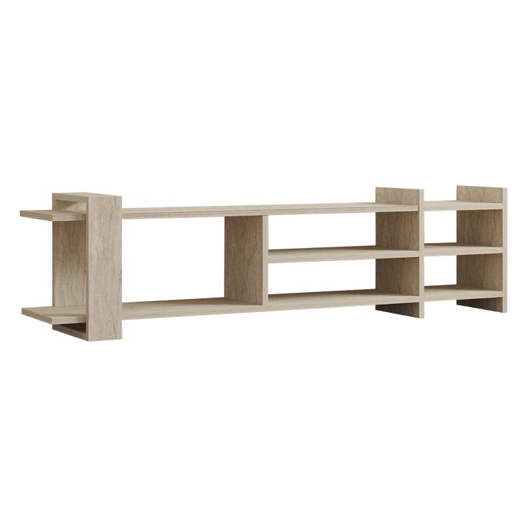 Mobile Porta tv Beige Marmo Beige Marmo 2 Ripiani 5 Vani 156x30x40h cm, Peso Supportato 40 kg - Zubiena