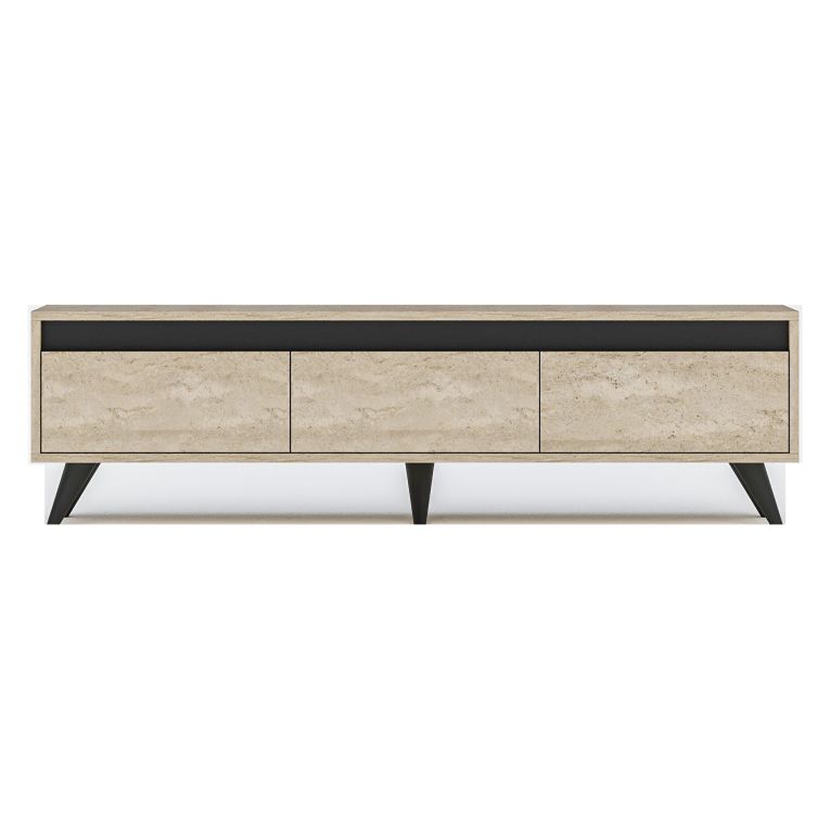 Mobile Porta tv Beige Marmo Nero Antracite 3 Ante Apertura a Ribalta 150x30x45h cm, 3 Vani - Reatino