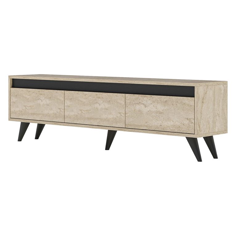 Mobile Porta tv Beige Marmo Nero Antracite 3 Ante Apertura a Ribalta 150x30x45h cm, 3 Vani - Reatino