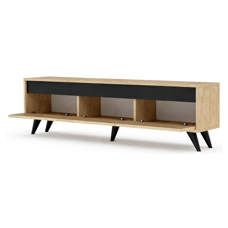 Mobile Porta tv Beige Marmo Nero Antracite 3 Ante Apertura a Ribalta 150x30x45h cm, 3 Vani - Reatino