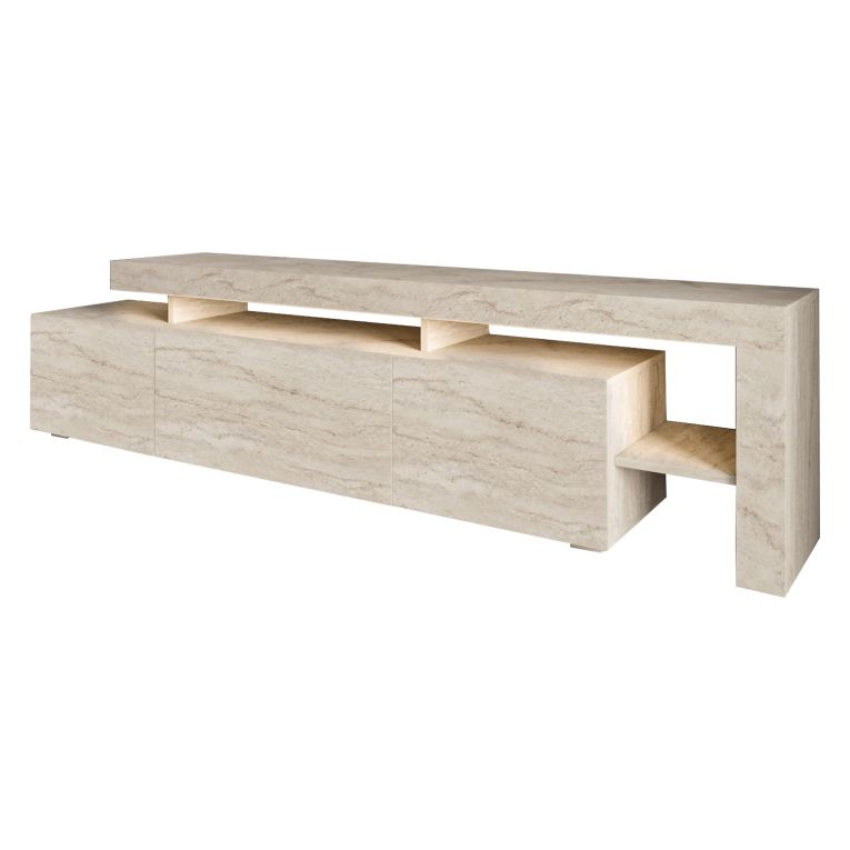 Mobile Porta tv Beige Marmo un Ripiano Apertura Battente, a Ribalta 192x37x53h cm, 3 Ante - Trasacco