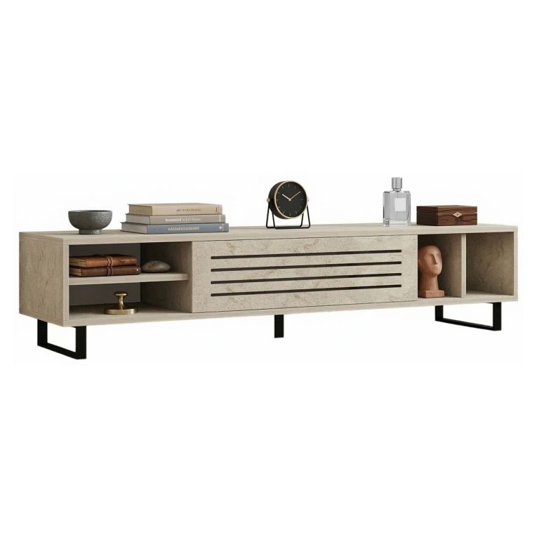 Mobile Porta tv Beige Marmo un Ripiano Un'anta 160x40x35h cm, 5 Vani - Sovico