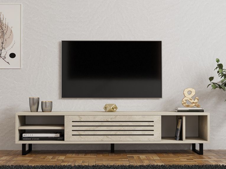 Mobile Porta tv Beige Marmo un Ripiano Un'anta 160x40x35h cm, 5 Vani - Sovico