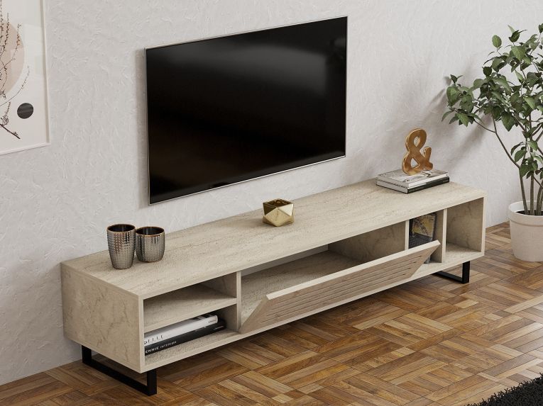 Mobile Porta tv Beige Marmo un Ripiano Un'anta 160x40x35h cm, 5 Vani - Sovico