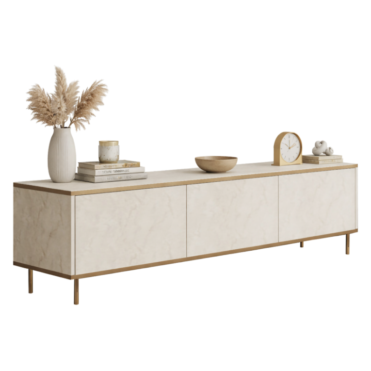 Mobile Porta tv Beige Maro 3 Vani 3 Ante 180x35x45h cm, Apertura a Ribalta - Sassello