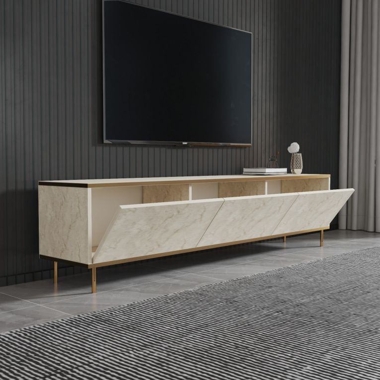 Mobile Porta tv Beige Maro 3 Vani 3 Ante 180x35x45h cm, Apertura a Ribalta - Sassello