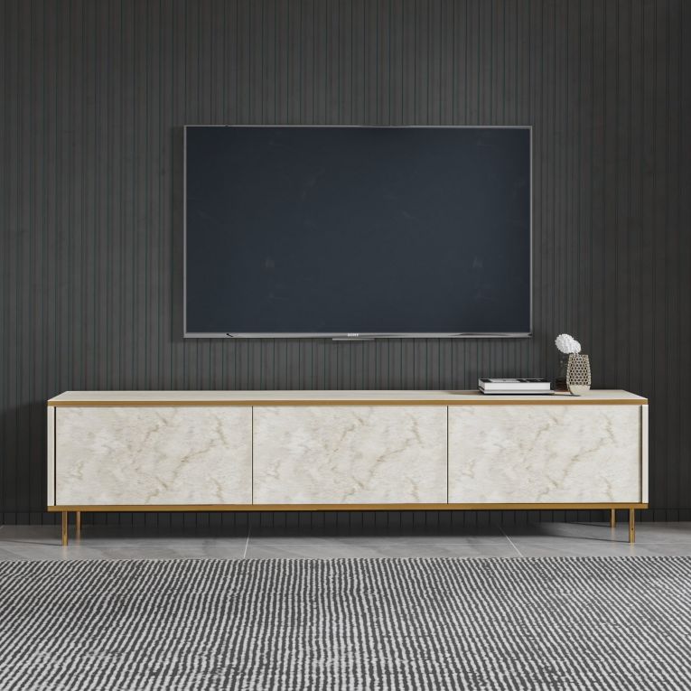 Mobile Porta tv Beige Maro 3 Vani 3 Ante 180x35x45h cm, Apertura a Ribalta - Sassello