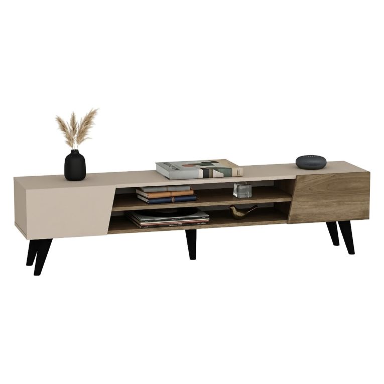 Mobile Porta tv Beige Marrone Noce un Ripiano 4 Vani 180x37x45h cm, 2 Ante - Lei