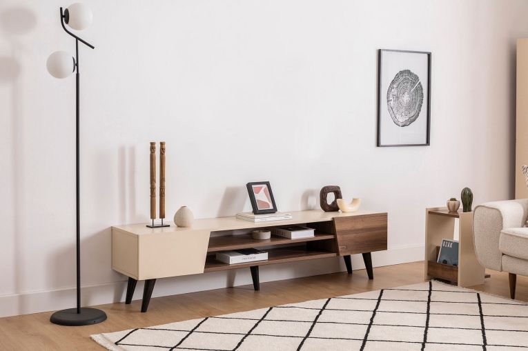 Mobile Porta tv Beige Marrone Noce un Ripiano 4 Vani 180x37x45h cm, 2 Ante - Lei