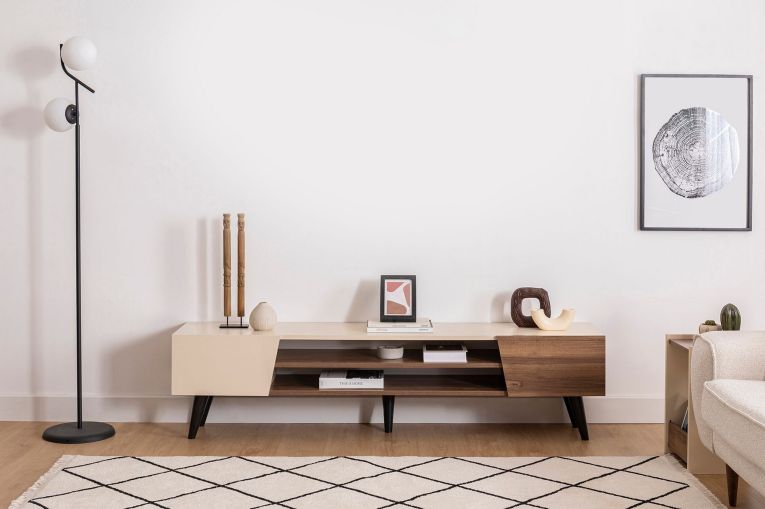 Mobile Porta tv Beige Marrone Noce un Ripiano 4 Vani 180x37x45h cm, 2 Ante - Lei