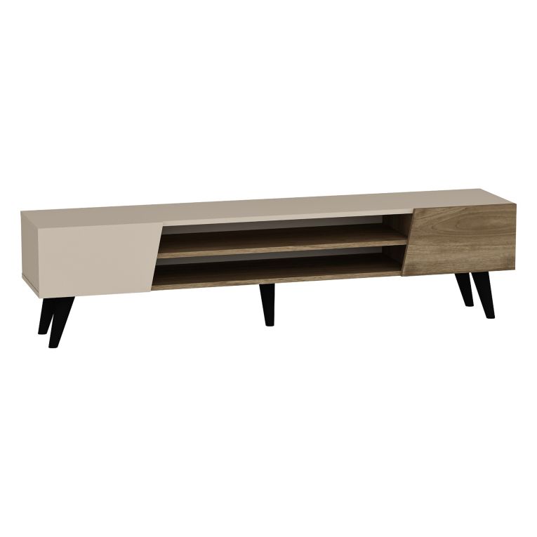 Mobile Porta tv Beige Marrone Noce un Ripiano 4 Vani 180x37x45h cm, 2 Ante - Lei