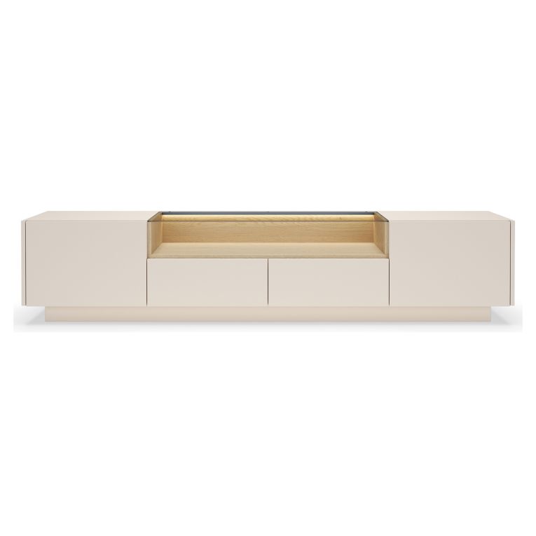 Mobile Porta tv Beige Marrone Rovere 2 Cassetti 2 Ripiani 203x40x43h cm, 2 Ante - Kakagano