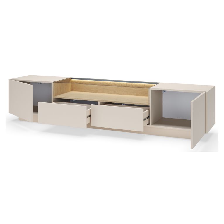 Mobile Porta tv Beige Marrone Rovere 2 Cassetti 2 Ripiani 203x40x43h cm, 2 Ante - Kakagano