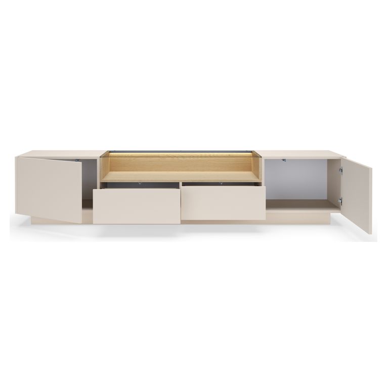 Mobile Porta tv Beige Marrone Rovere 2 Cassetti 2 Ripiani 203x40x43h cm, 2 Ante - Kakagano