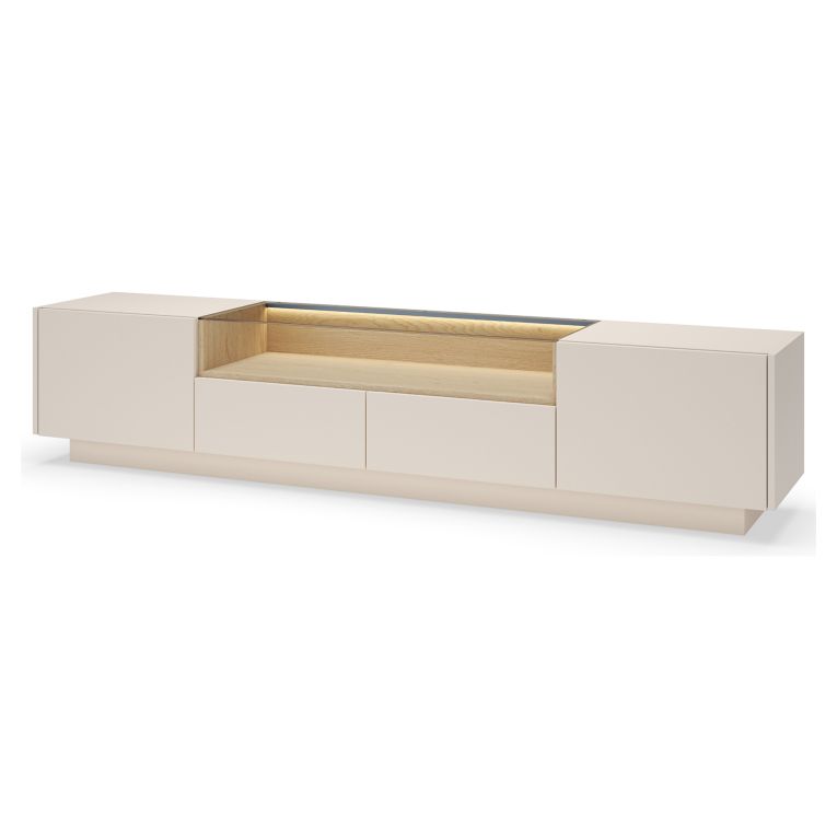 Mobile Porta tv Beige Marrone Rovere 2 Cassetti 2 Ripiani 203x40x43h cm, 2 Ante - Kakagano