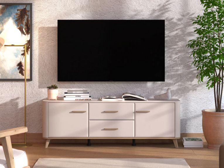 Mobile Porta tv Beige Marrone Rovere 2 Cassetti un Ripiano 154x40x52.5h cm, 2 Ante - Terento