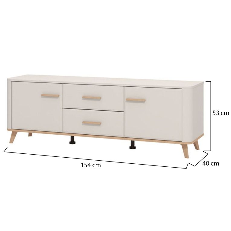 Mobile Porta tv Beige Marrone Rovere 2 Cassetti un Ripiano 154x40x52.5h cm, 2 Ante - Terento