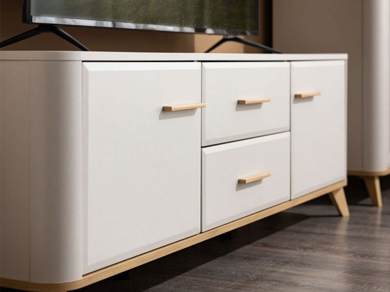 Mobile Porta tv Beige Marrone Rovere 2 Cassetti un Ripiano 154x40x52.5h cm, 2 Ante - Terento