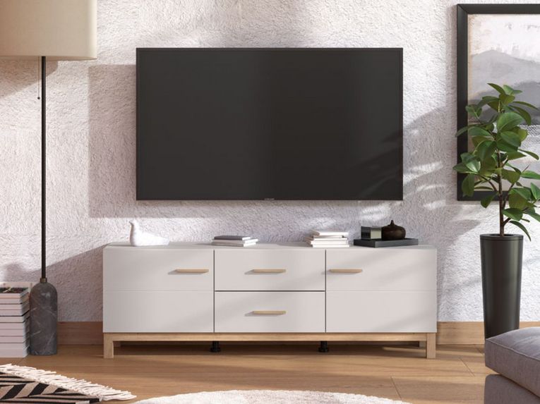 Mobile Porta tv Beige Marrone Rovere 2 Cassetti un Ripiano 154x41.5x50.5h cm, 2 Ante - Paduli