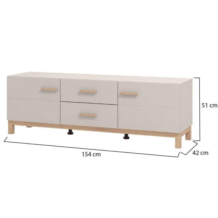 Mobile Porta tv Beige Marrone Rovere 2 Cassetti un Ripiano 154x41.5x50.5h cm, 2 Ante - Paduli