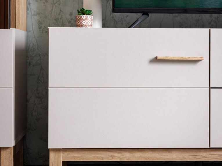 Mobile Porta tv Beige Marrone Rovere 2 Cassetti un Ripiano 154x41.5x50.5h cm, 2 Ante - Paduli