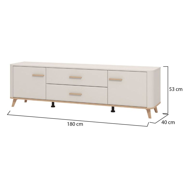 Mobile Porta tv Beige Marrone Rovere 2 Cassetti un Ripiano 179.5x40x52.5h cm, 2 Ante - Gosaldo