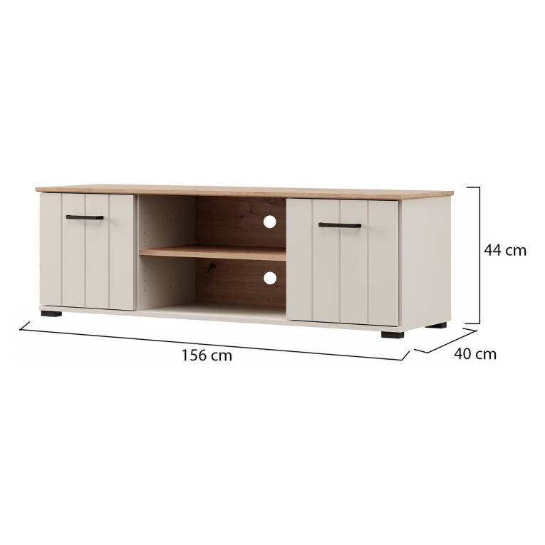 Mobile Porta tv Beige Marrone Rovere 2 Ripiani 2 Ante 137x40x44h cm, Ante Effetto Rigato - Valda