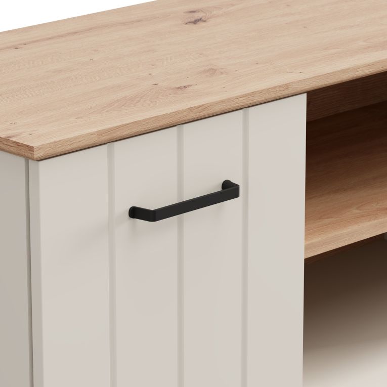 Mobile Porta tv Beige Marrone Rovere 2 Ripiani 2 Ante 137x40x44h cm, Ante Effetto Rigato - Valda